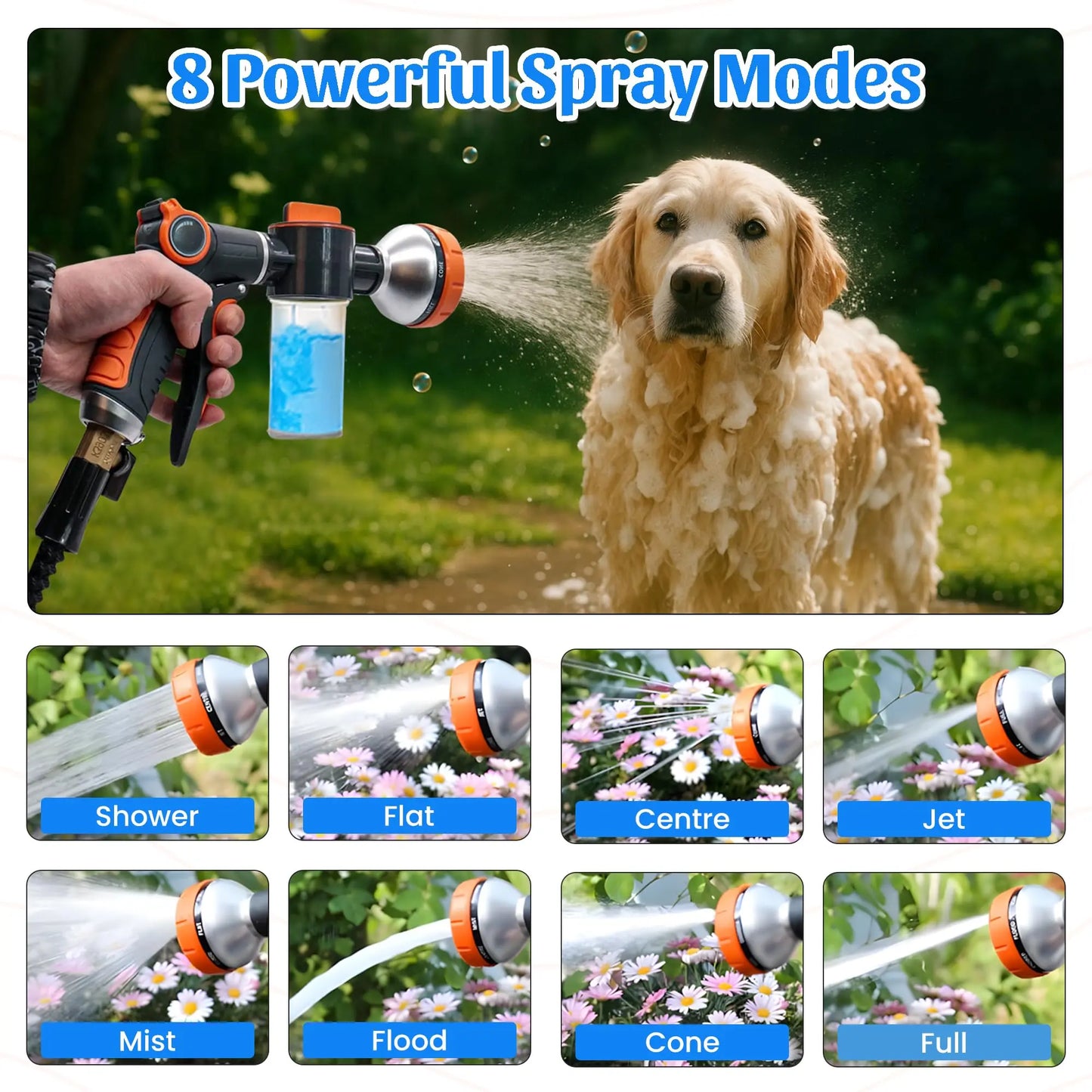 MASKOTIKS Dog Washing Hose Attachment-All in One Dog Bath Attachment for Tub-Dog Shampoo Sprayer-Dog Washing Kit-Dog Drying Towel-Dog Tooth Brush-Dog Washing Brush-Dog Scrubber for Bath and Dog Shampoo Brush