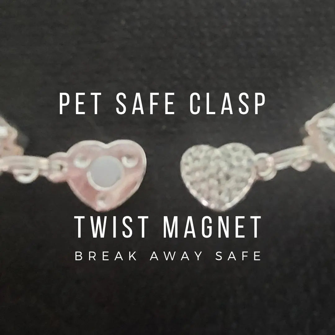 Pet Collar Pink Crystal Diamond Heart Necklace Magnetic Breakaway Safe for Dogs & Cats