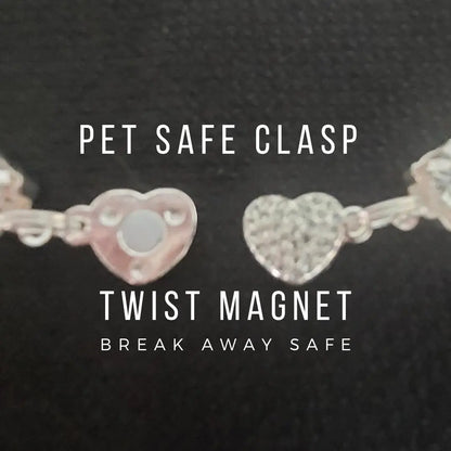 Pet Collar Pink Crystal Diamond Heart Necklace Magnetic Breakaway Safe for Dogs & Cats