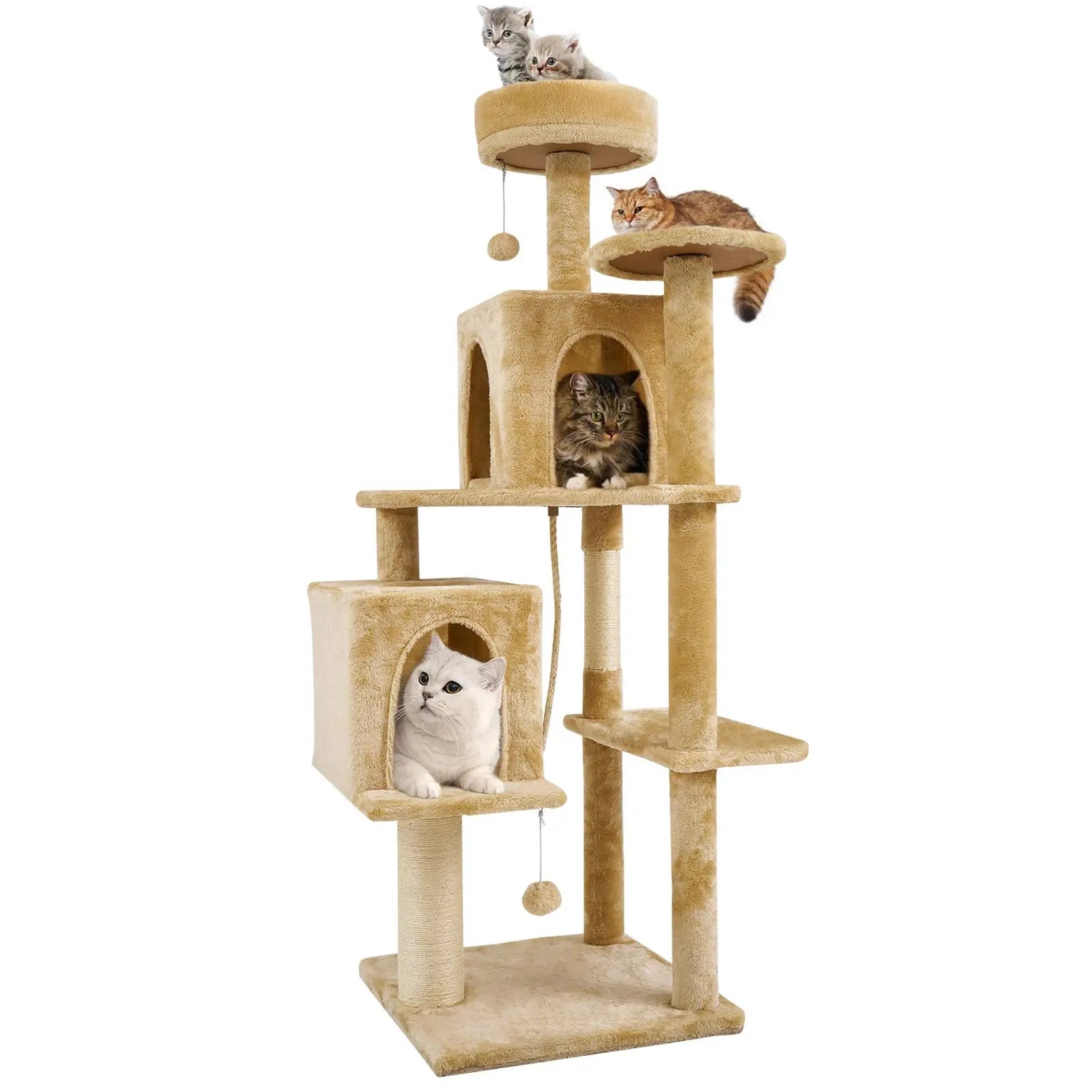 Wecharmer 58" Cat Tree | Tall Condos + Scratching Post + Hanging Toy | Perfect for Indoor Cats/Kittens