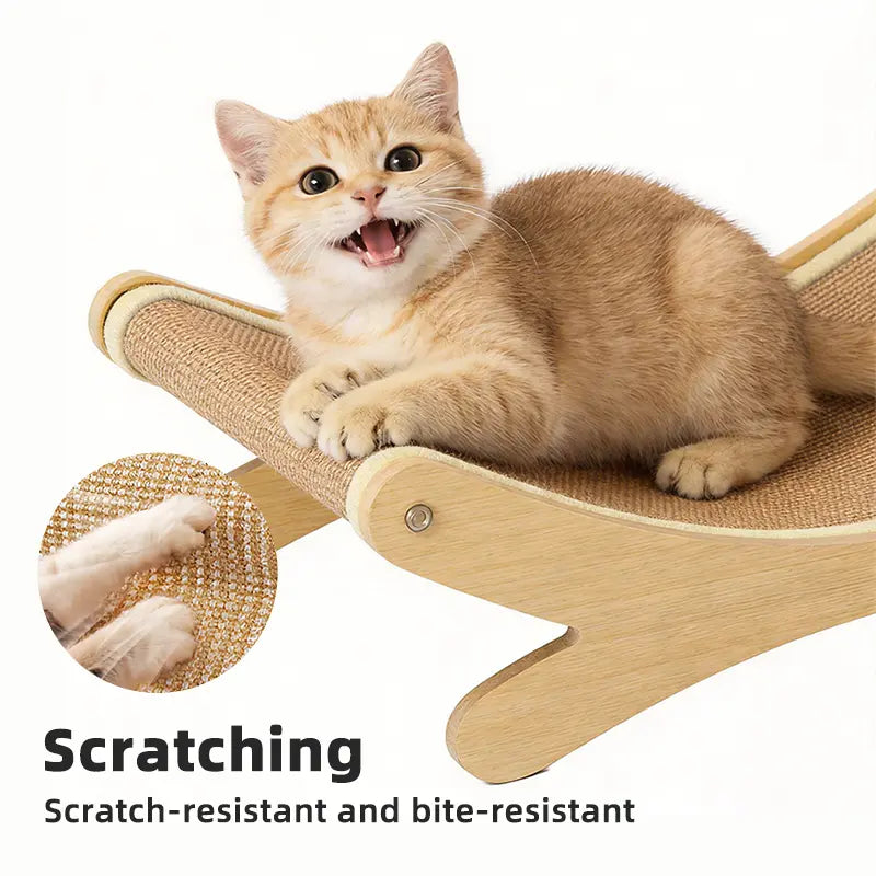 Medium-Size Multi-Functional Pet Record Rocker Bed with Natural Wood Frame, Tear-Resistant Sisal-Jute Scratching Board, Indoor Cat Furniture for Scratching & Relaxing