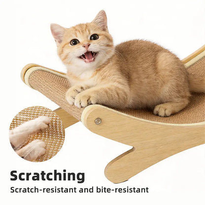 Medium-Size Multi-Functional Pet Record Rocker Bed with Natural Wood Frame, Tear-Resistant Sisal-Jute Scratching Board, Indoor Cat Furniture for Scratching & Relaxing