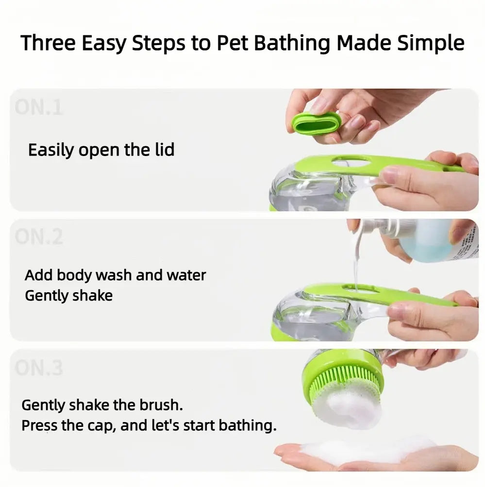 Pet Bath Brush - Long-Handled Grooming Tool for Dogs & Cats Shampoo Brush with Liquid Dispenser Head Scratcher & Massage for Easy Reach Grooming Cute Pet Bowl E1 plus Wlw Harness Vehicle Seatbelt Adjustable Height Elevated Bowl Stand Washable Memory F