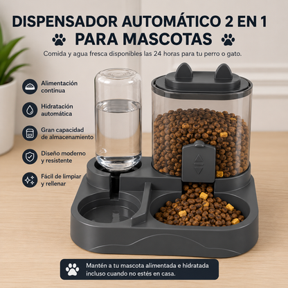 Dispensador Automático 2 en 1 para Mascotas | Comida y Agua Siempre Disponibles