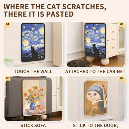 Cat Scratching Post Pet Toy, Durable Cat Pad Vertical Scratcher for Indoor Play, Multi-Functional Interactive Cat Climbing Mat, Self-Stick Christmas Halloween Decor, Scratcher Board