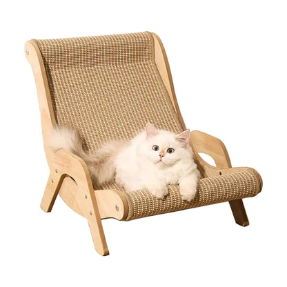 Medium-Size Multi-Functional Pet Record Rocker Bed with Natural Wood Frame, Tear-Resistant Sisal-Jute Scratching Board, Indoor Cat Furniture for Scratching & Relaxing