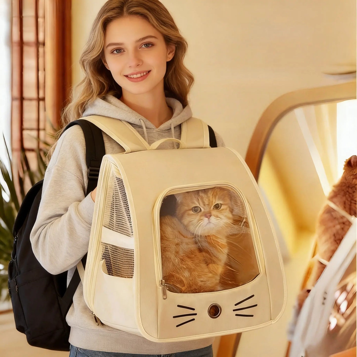 Transparent Cat Backpack with Ventilation Holes, Durable Travel Bag, Portable Breathable Pet Transport Box, Animal Carrier, Essential Pet Supplies for Cats and Dogs