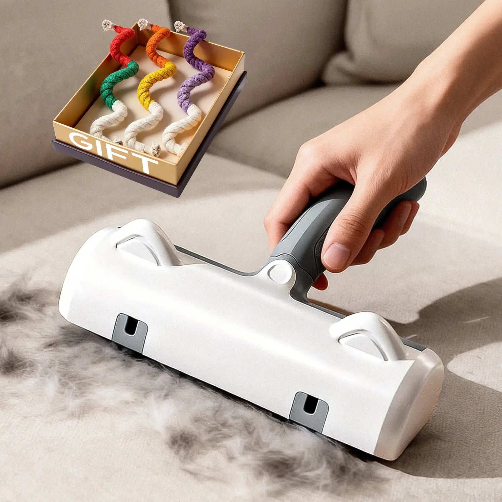 Reusable Pet Hair Removal Roller - Static Fur Remover for Dogs & Cats - Perfect for Furniture, Carpet & Bedding - Washable Lint Roller with Large Dustbin & Cute Design - Bonus Pet Chew Toy Included, Easter Gift