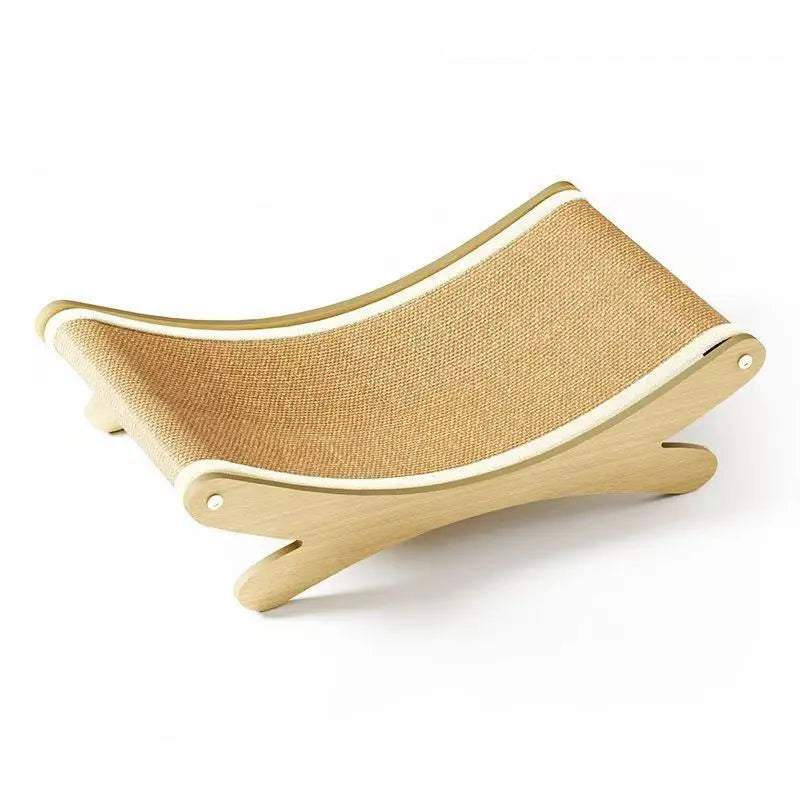 Medium-Size Multi-Functional Pet Record Rocker Bed with Natural Wood Frame, Tear-Resistant Sisal-Jute Scratching Board, Indoor Cat Furniture for Scratching & Relaxing