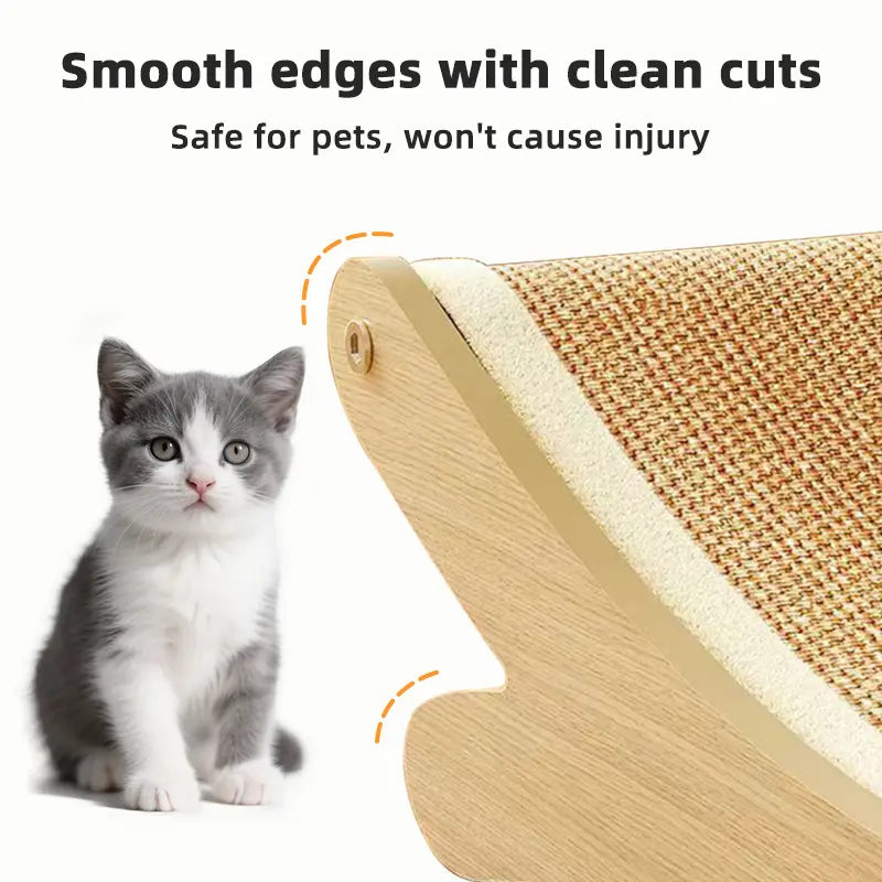 Medium-Size Multi-Functional Pet Record Rocker Bed with Natural Wood Frame, Tear-Resistant Sisal-Jute Scratching Board, Indoor Cat Furniture for Scratching & Relaxing