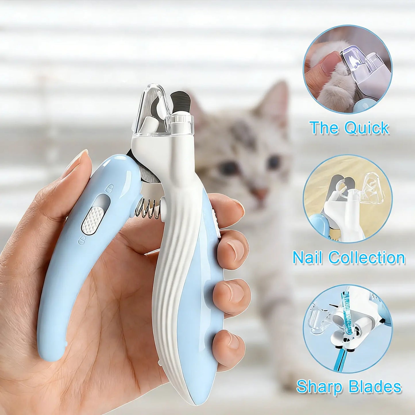 2-In-1 Cat Nail Clipper with Bright LED Light Safe the Quick Cutting Pet Paw Trimming Dog Claw Grooming Clippers Kit Sharp Stainless Blades Ultimate Tool