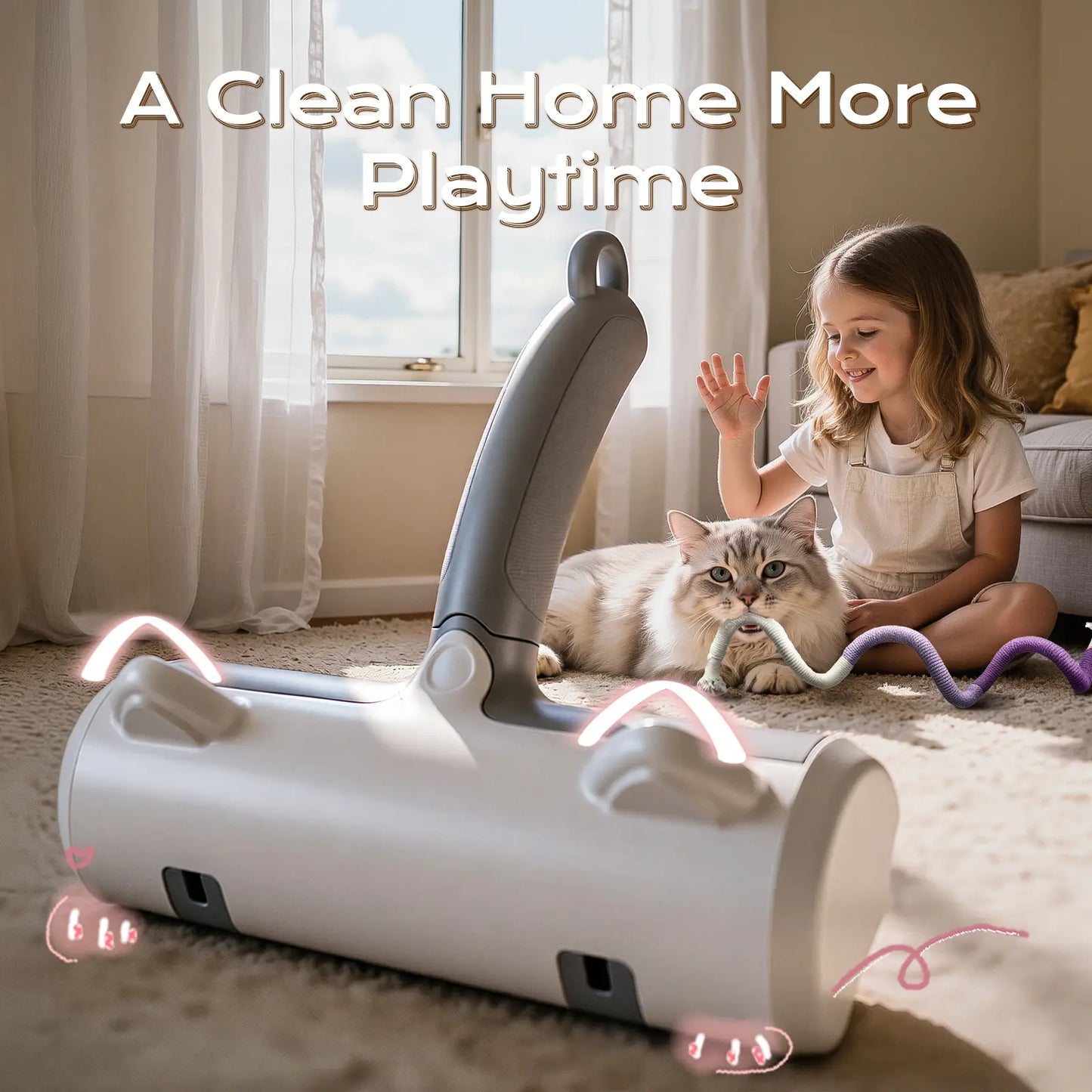 Reusable Pet Hair Removal Roller - Static Fur Remover for Dogs & Cats - Perfect for Furniture, Carpet & Bedding - Washable Lint Roller with Large Dustbin & Cute Design - Bonus Pet Chew Toy Included, Easter Gift