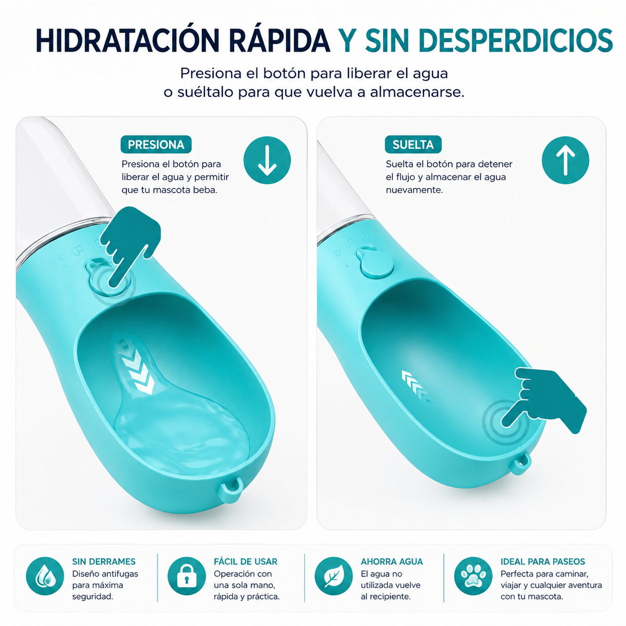 🏆 Botella Portátil para Perros y Gatos | Antifugas, Segura y Perfecta para Viajes
