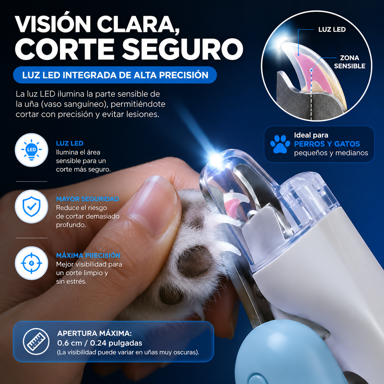 Cortauñas LED Profesional para Perros y Gatos  ✨ Cuida las uñas de tu mascota con total seguridad.