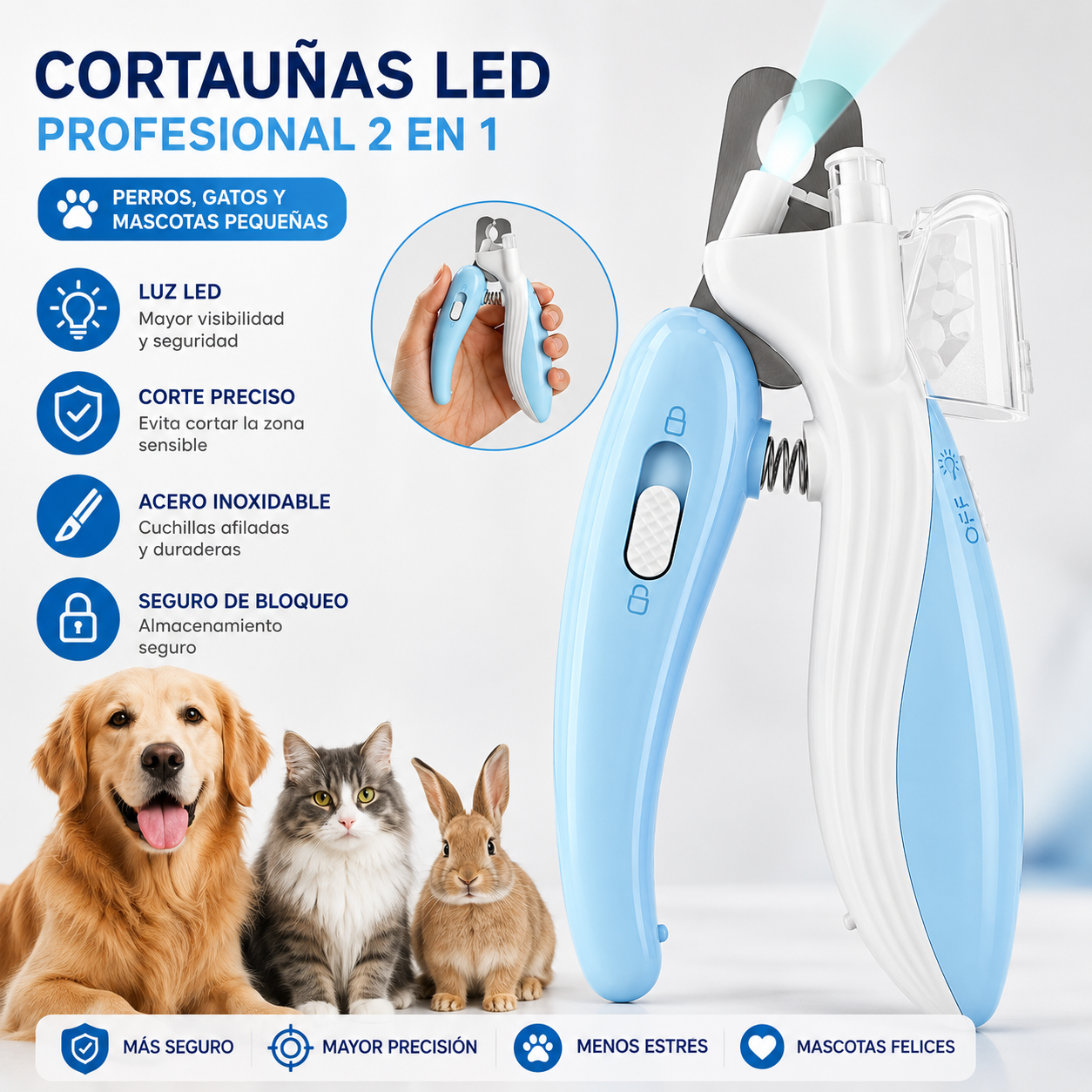 Cortauñas LED Profesional para Perros y Gatos  ✨ Cuida las uñas de tu mascota con total seguridad.