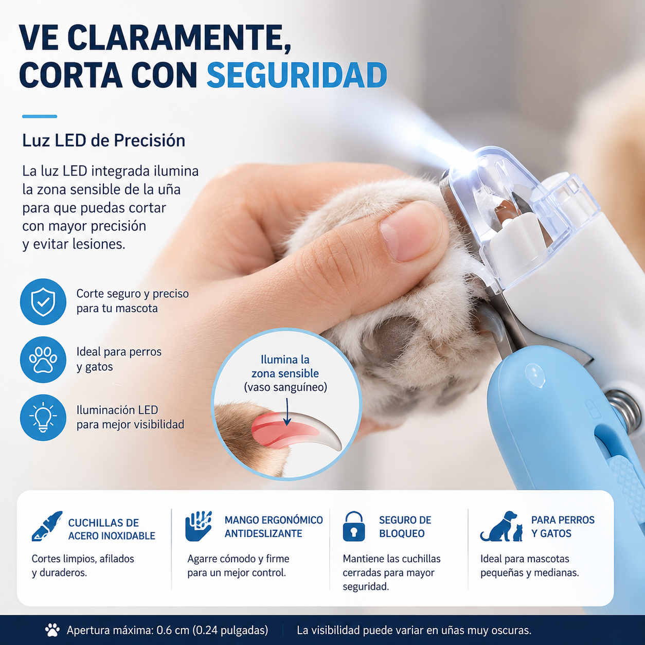 Cortauñas LED Profesional para Perros y Gatos  ✨ Cuida las uñas de tu mascota con total seguridad.