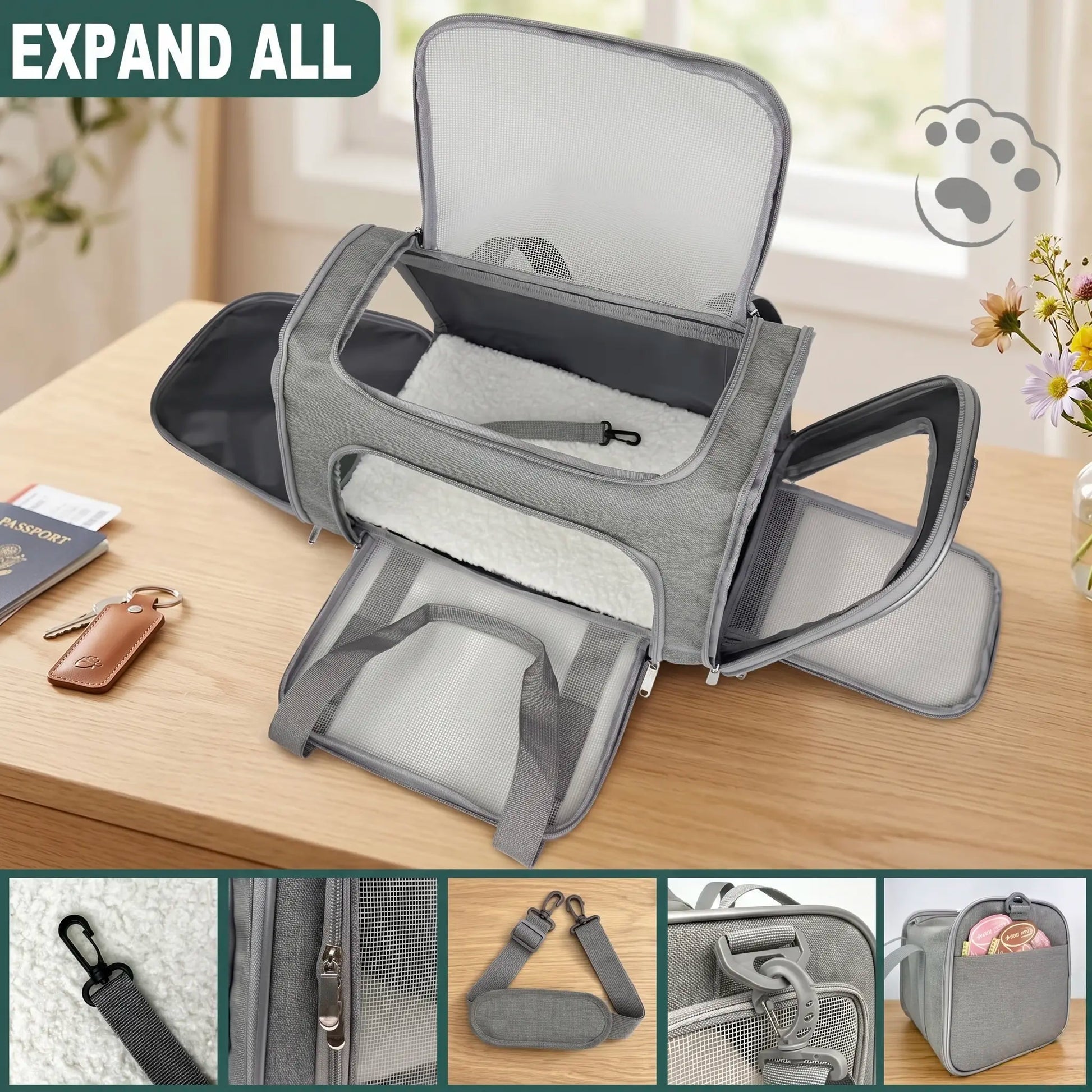 Portable Pet Carrier Bag, Suitable for Large Cats and Small Dogs, Airline-Approved Soft Travel Case, Breathable Mesh Transport Bag, Foldable Pet Travel Bag, Suitable for Outdoor/Car/Airplane Use
