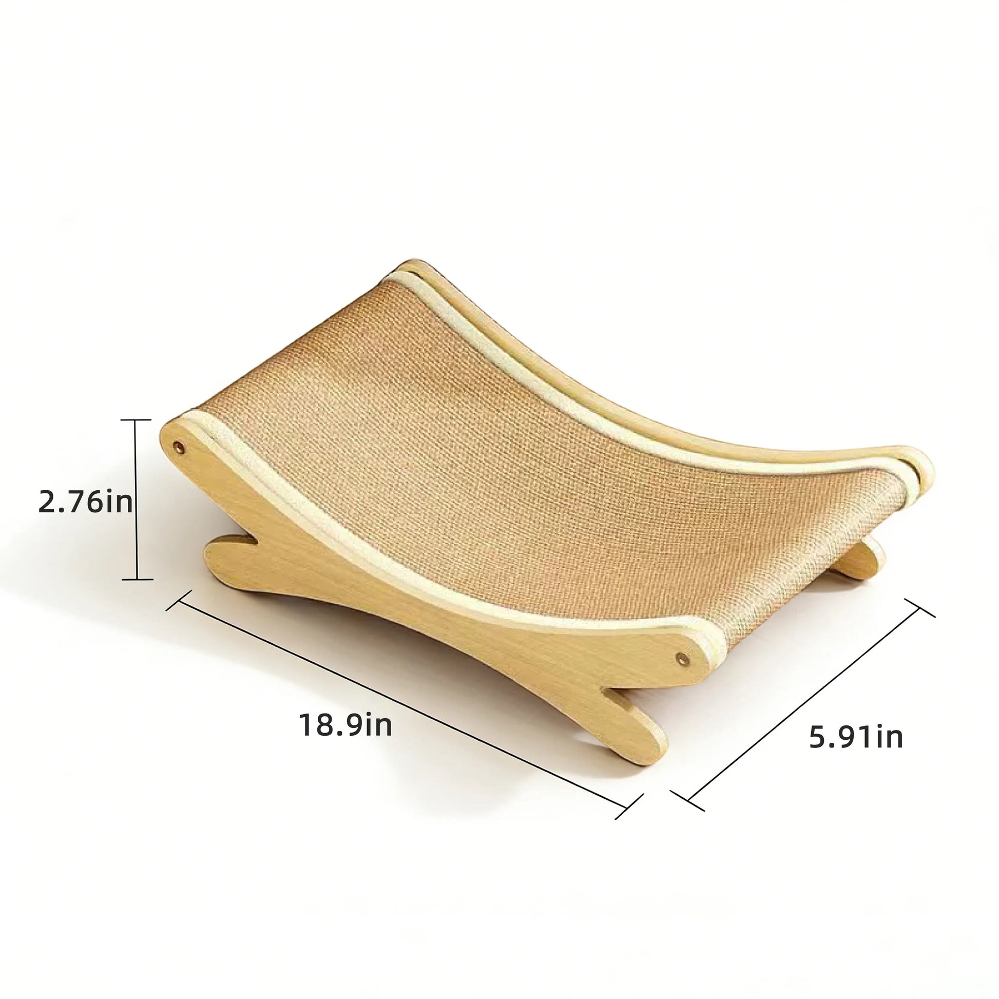 Medium-Size Multi-Functional Pet Record Rocker Bed with Natural Wood Frame, Tear-Resistant Sisal-Jute Scratching Board, Indoor Cat Furniture for Scratching & Relaxing