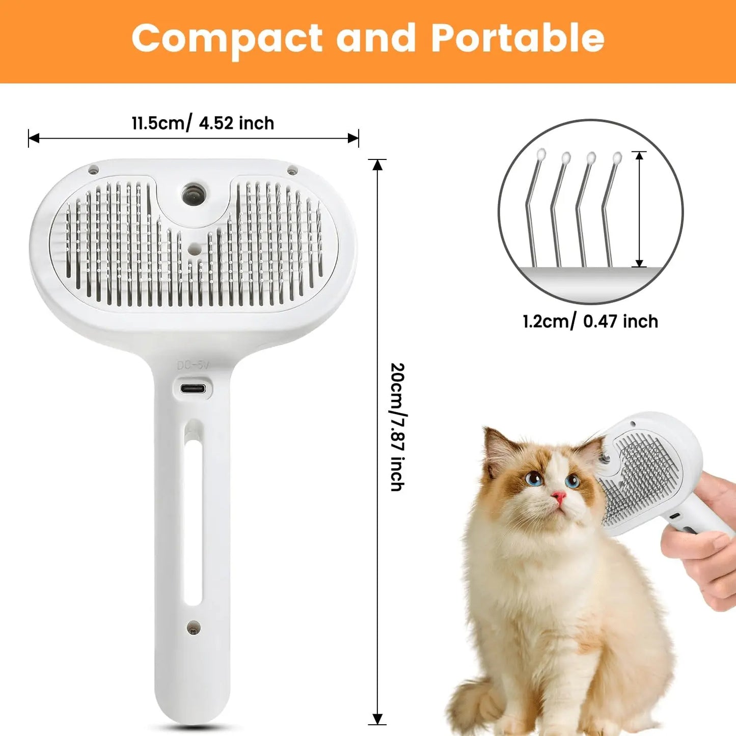 Three-In-One Cat Steam Brush, Pet Hair Remover and Grooming Spray Comb, Water Mist Spray Brush with Release Button, for Cats and Dogs, Grooming Accessories