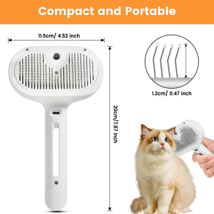 Three-In-One Cat Steam Brush, Pet Hair Remover and Grooming Spray Comb, Water Mist Spray Brush with Release Button, for Cats and Dogs, Grooming Accessories