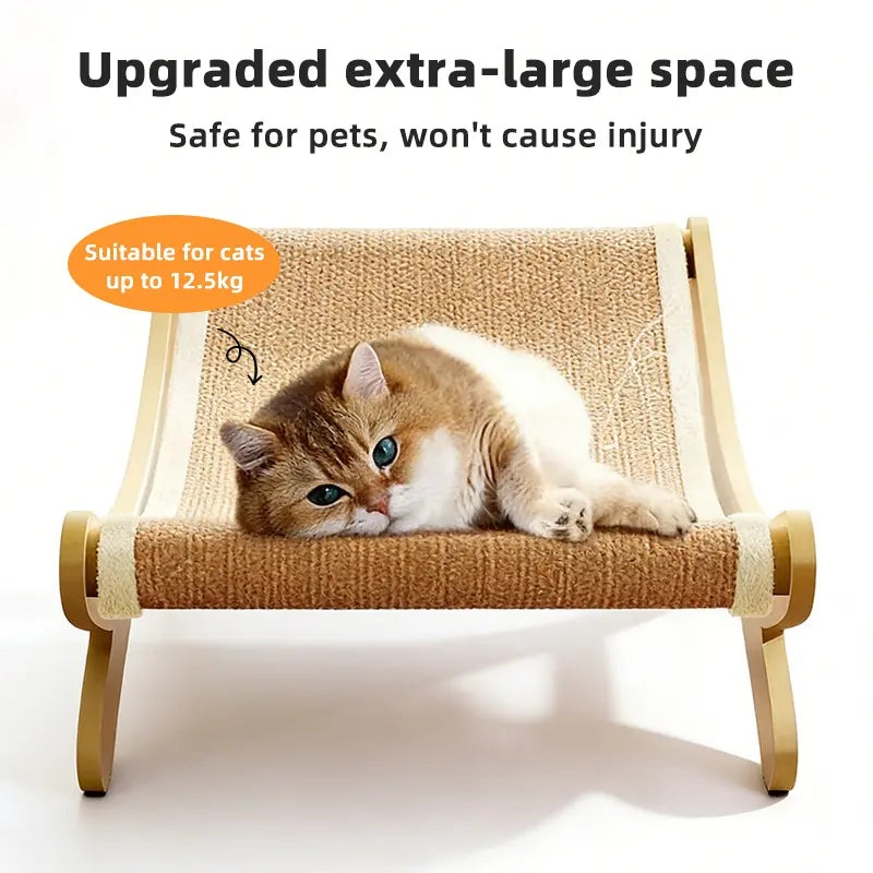 Medium-Size Multi-Functional Pet Record Rocker Bed with Natural Wood Frame, Tear-Resistant Sisal-Jute Scratching Board, Indoor Cat Furniture for Scratching & Relaxing