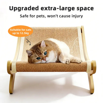Medium-Size Multi-Functional Pet Record Rocker Bed with Natural Wood Frame, Tear-Resistant Sisal-Jute Scratching Board, Indoor Cat Furniture for Scratching & Relaxing